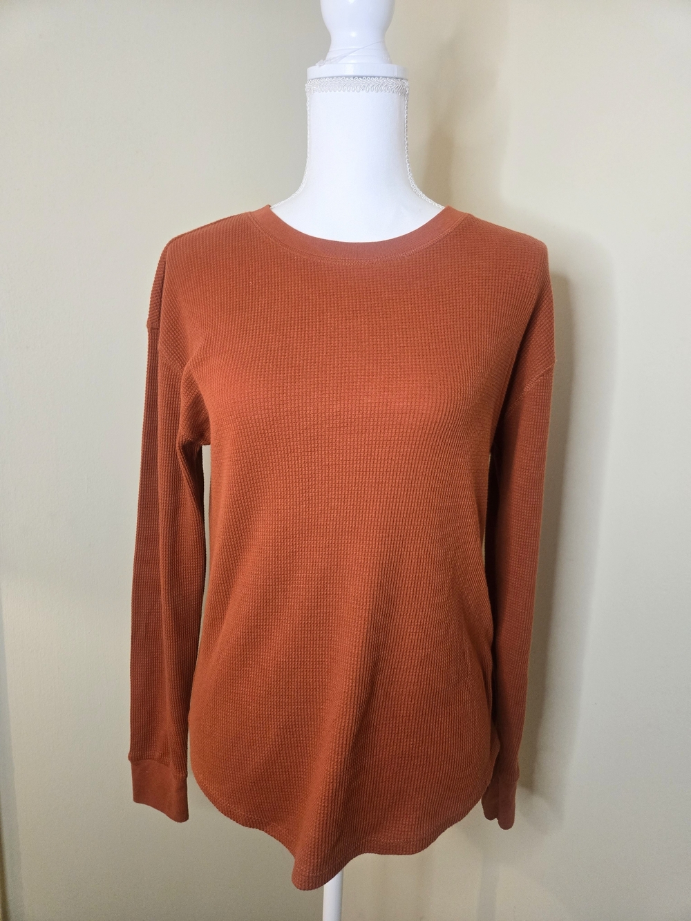 Waffle Knit Crew Neck - Rust Orange
